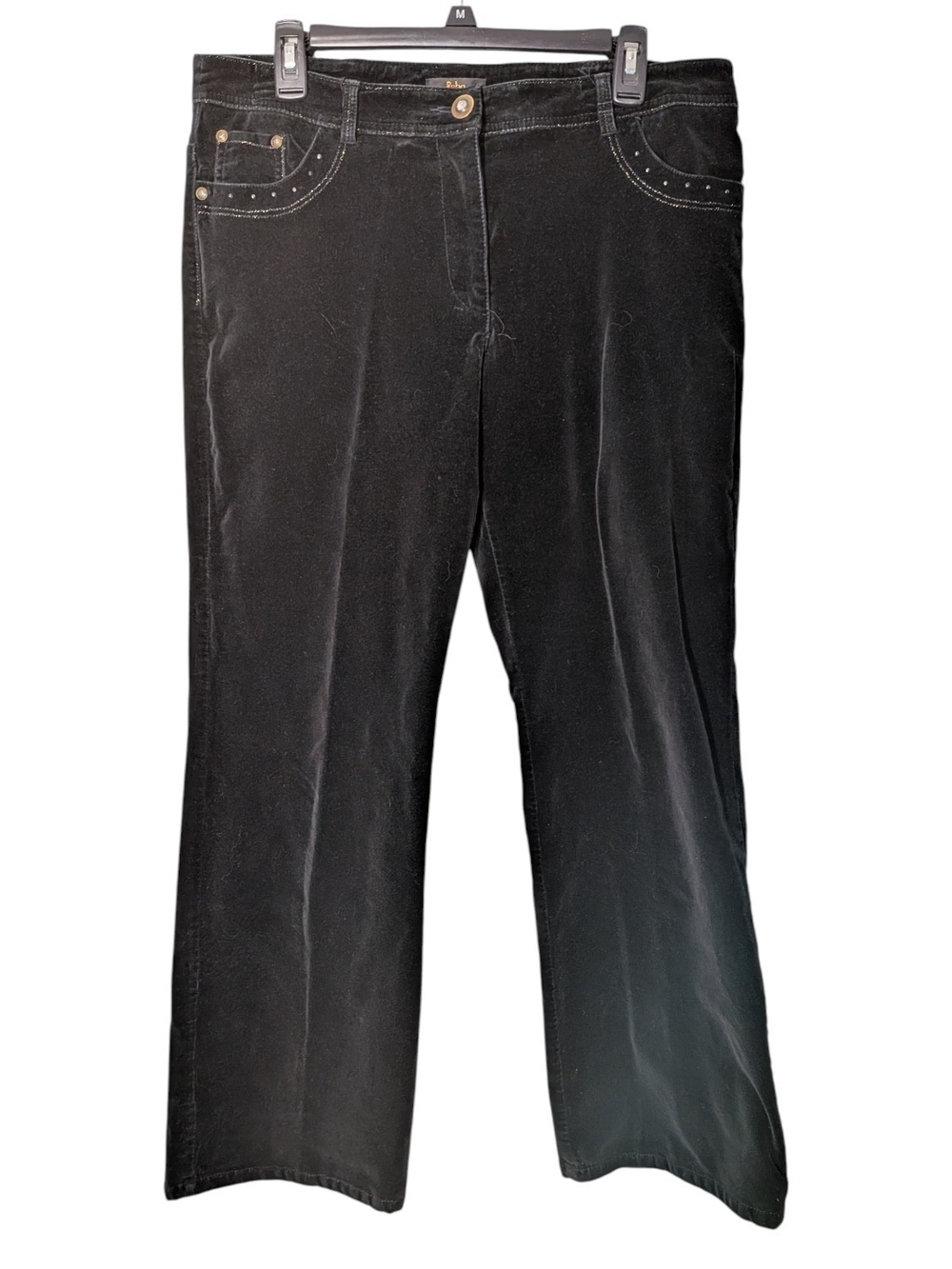 REBA Y2K Black Cotton Velvet Bootcut Pants Embellished Pockets Size 14 Cowgirl